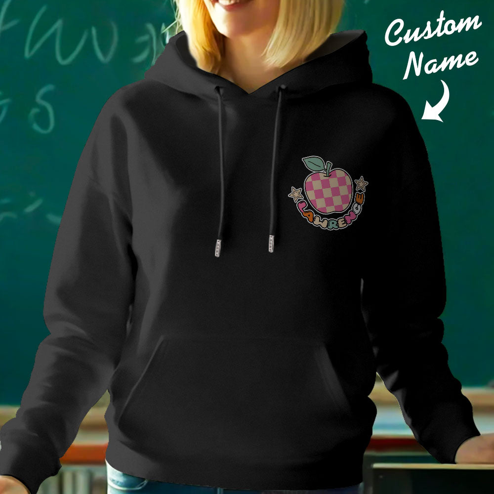 Front close-up of 'In My Teacher Era' print on personalised teacher hoodie — custom name teacher sweatshirt detail