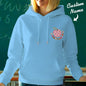 Hooded sweatshirt on hanger showing personalised 'In My Teacher Era' design — machine washable polyester for easy care