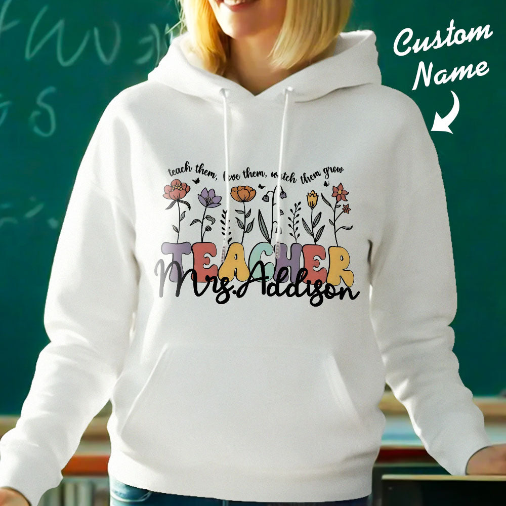 Folded personalised hooded sweatshirt showing back print placement and neat presentation — great thank-you or graduation personalised teacher gift