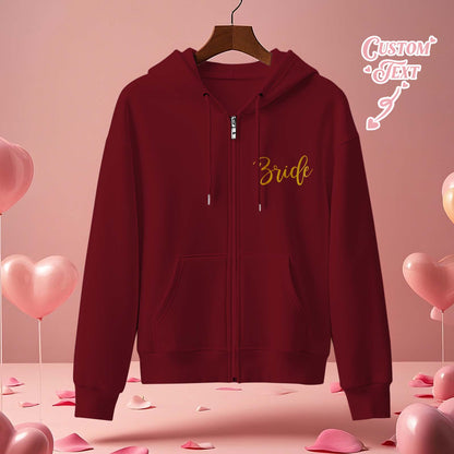 Personalised Mrs Bride Hoodie with Name - Zip Up Wedding Hoodie Bridal Shower Gift