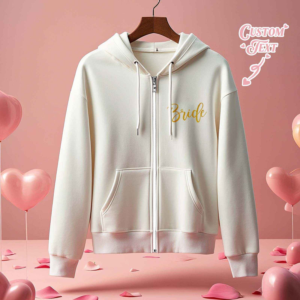 Personalized Mrs Bride Hoodie with Name Zip Up Hoodie Wedding Bridal Shower Gift for Bride