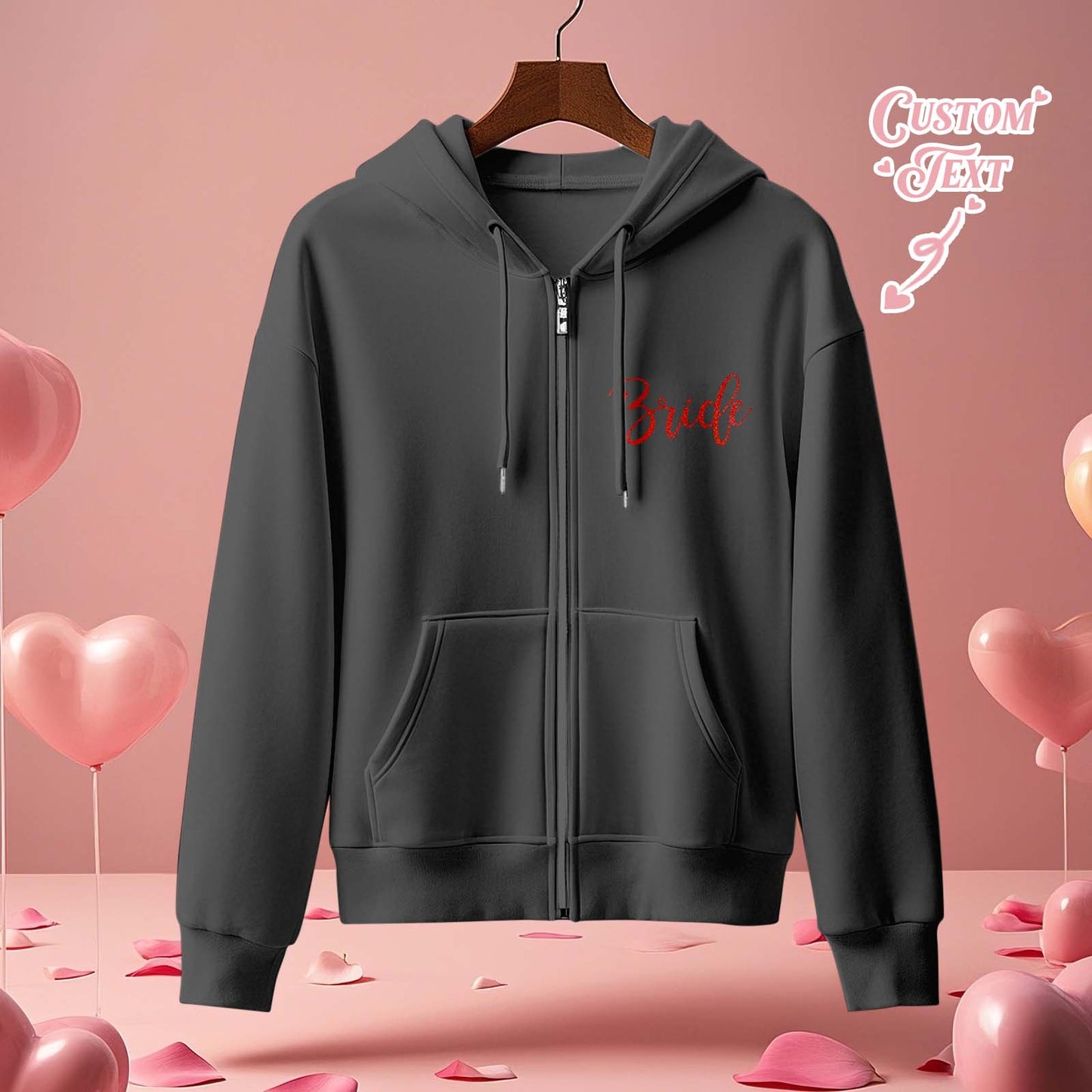 Personalised Mrs Bride Hoodie with Name - Zip Up Wedding Hoodie Bridal Shower Gift