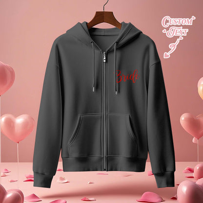 Personalised Mrs Bride Hoodie with Name - Zip Up Wedding Hoodie Bridal Shower Gift