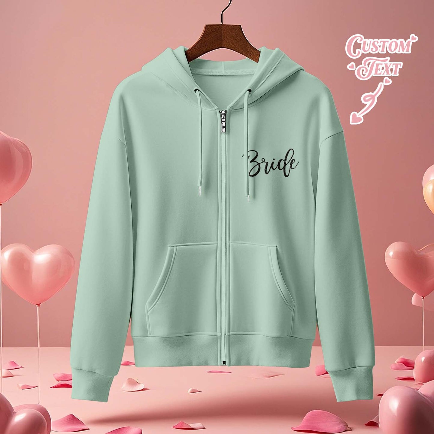 Personalised Mrs Bride Hoodie with Name - Zip Up Wedding Hoodie Bridal Shower Gift