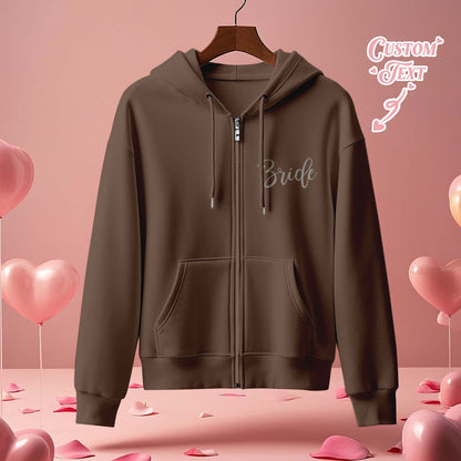 Personalised Mrs Bride Hoodie with Name - Zip Up Wedding Hoodie Bridal Shower Gift