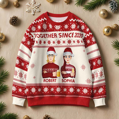 Close-up of high‑resolution photo print on personalised cartoon Christmas jumper demonstrating custom photo upload option and crisp print detail