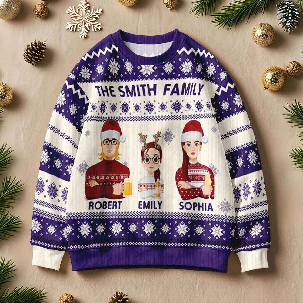Personalized Ugly Sweater Cartoon Christmas Sweater Funny Gift for Family or Friend