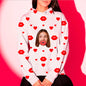 Front view of Unisex Personalised Face Red Heart Lips hoodie with custom photo face and bold red heart lips design — personalised photo hoodie, custom face hoodie (S–XXXL)