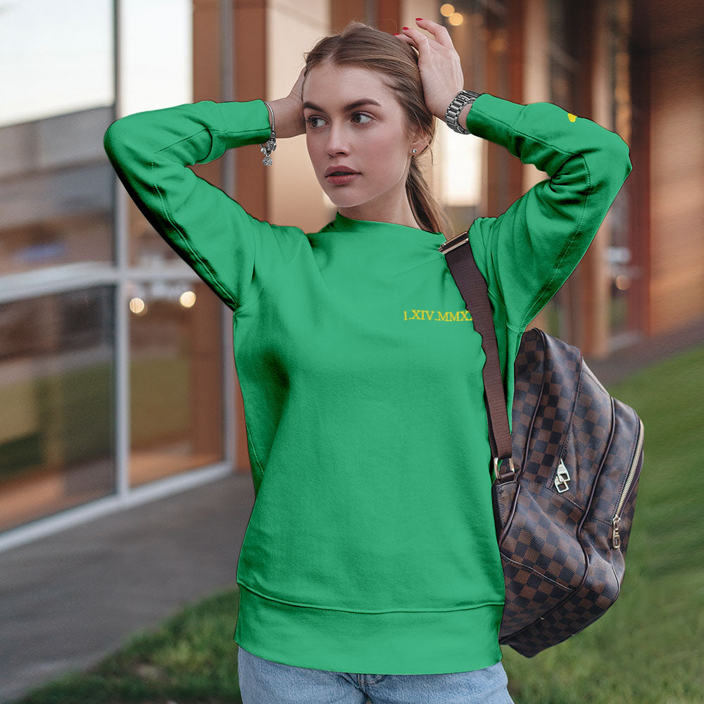 Round-neck hoodie neckline and detailing on a personalised embroidered couple hoodie — comfortable, durable design