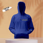 Personalised embroidered hoodie detail — Roman numeral date above pocket on soft cotton, unisex sizing