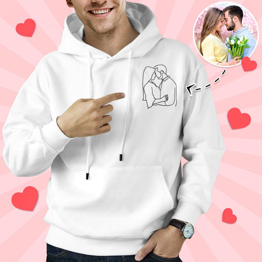 Front view of Custom Embroidered Photo Hoodie with a personalised portrait embroidered on soft grey fabric — personalised portrait sweatshirt, high-definition photo print