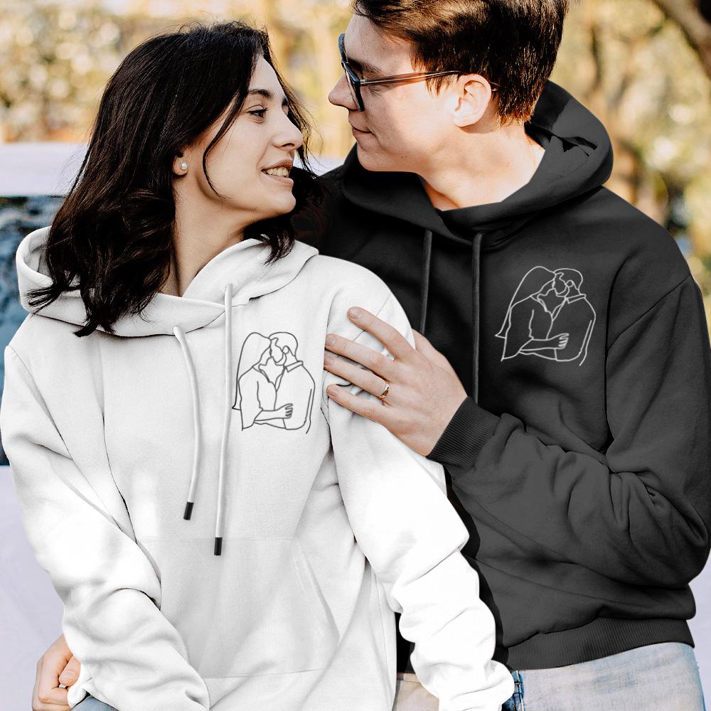 Model wearing personalised hoodie showing adjustable drawstring hood and relaxed fit — custom photo hoodie perfect as a personalised portrait sweatshirt