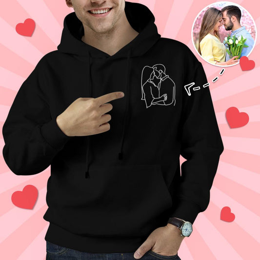Front view of Custom Embroidered Photo Hoodie with a personalised portrait embroidered on soft grey fabric — personalised portrait sweatshirt, high-definition photo print