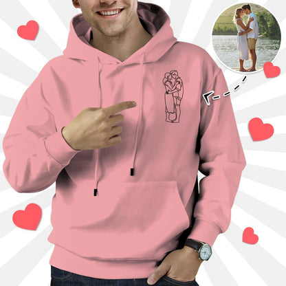 Hood detail with adjustable drawstring and neat lining on Custom Embroidered Photo Hoodie — personalised portrait sweatshirt comfort features