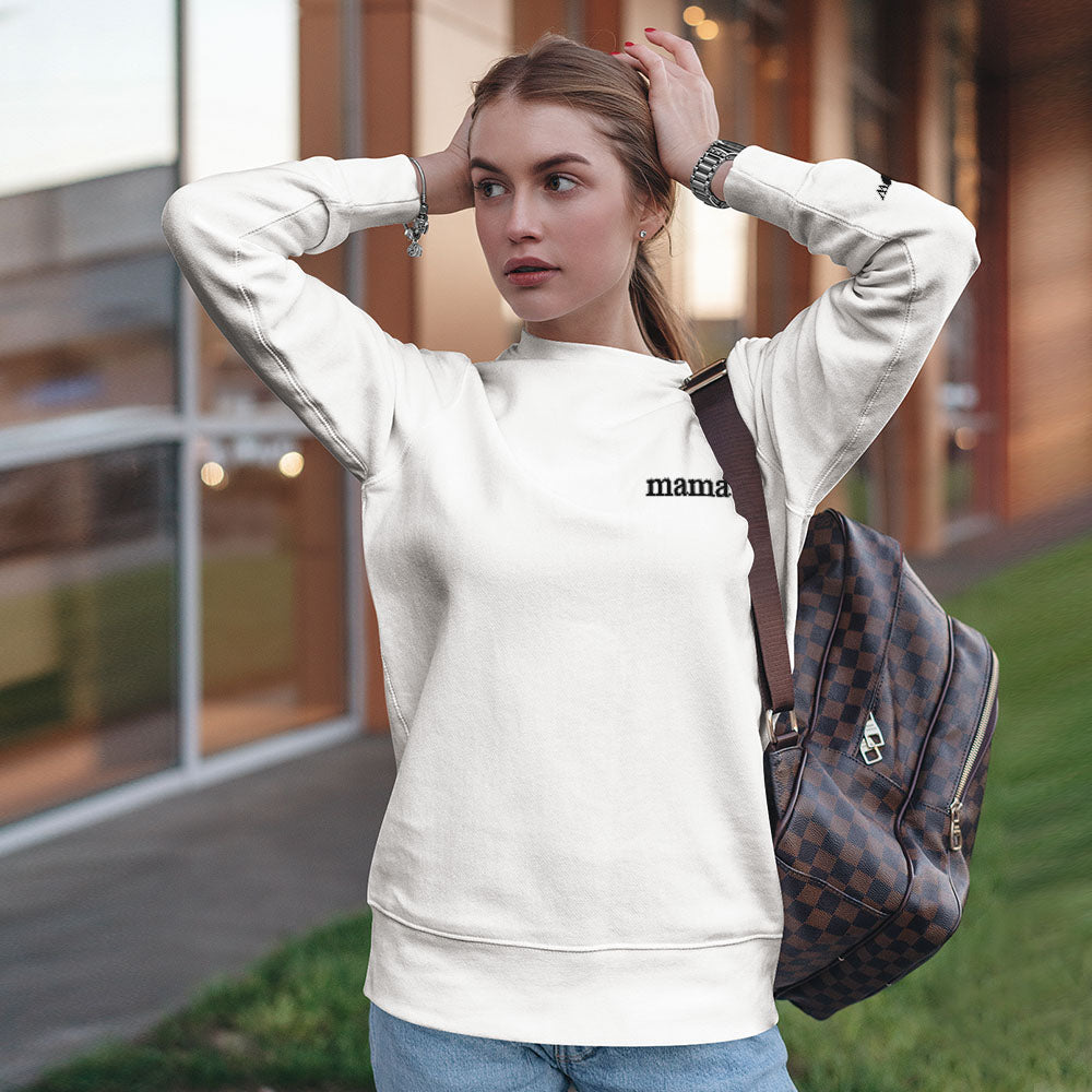 Front view of personalised round-neck embroidered hoodie with custom name — ideal Mother's Day gift or gift for her