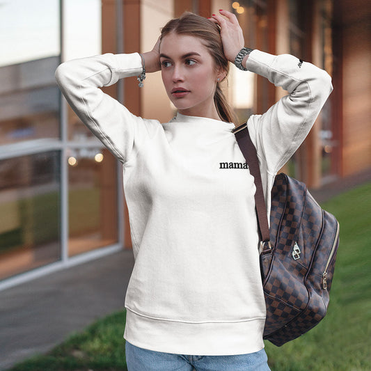 Front view of personalised round-neck embroidered hoodie with custom name — ideal Mother's Day gift or gift for her