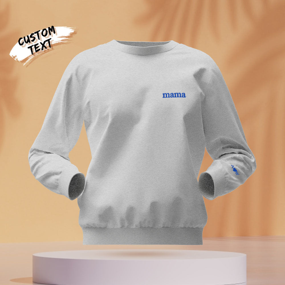 Women's personalised round-neck hoodie in soft tone with embroidered name on chest — perfect personalised hoodie gift for mum
