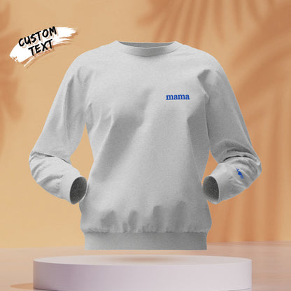 Women's personalised round-neck hoodie in soft tone with embroidered name on chest — perfect personalised hoodie gift for mum
