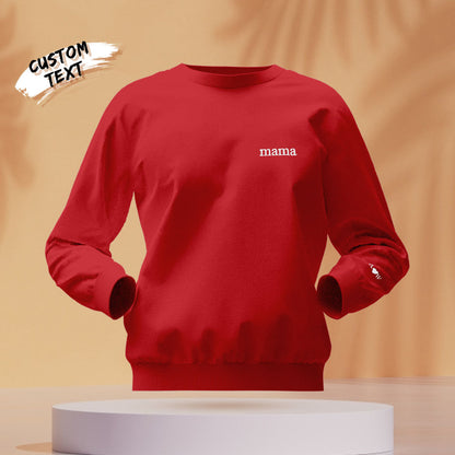 Detailed shot of embroidered motif and lettering on custom hoodie — keepsake engraved gifts style for Mother's Day