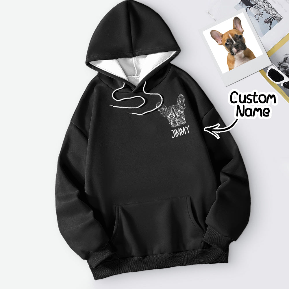Front view of Personalised Pet Portrait Hoodie with customised pet photo print — a custom pet sweatshirt gift for pet lovers, vibrant colour print on polyester