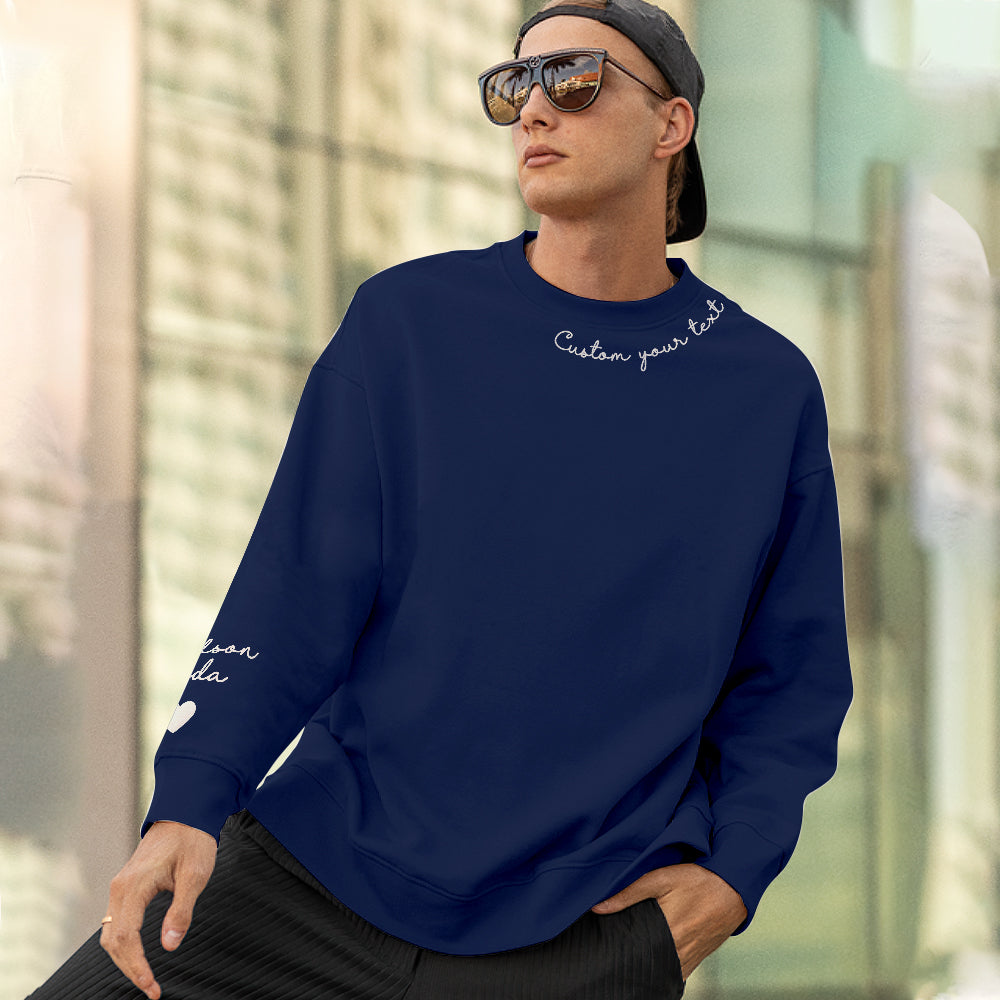 Full-length shot of personalised custom text sweatshirt styled for casual wear — ideal personalised gift idea