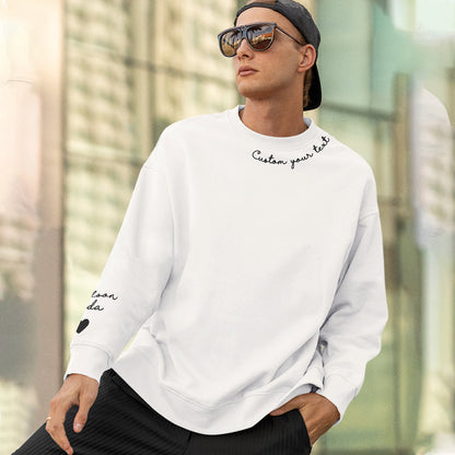 Back view showing hood and neat finish of personalised custom text sweatshirt — unisex polyester hoodie