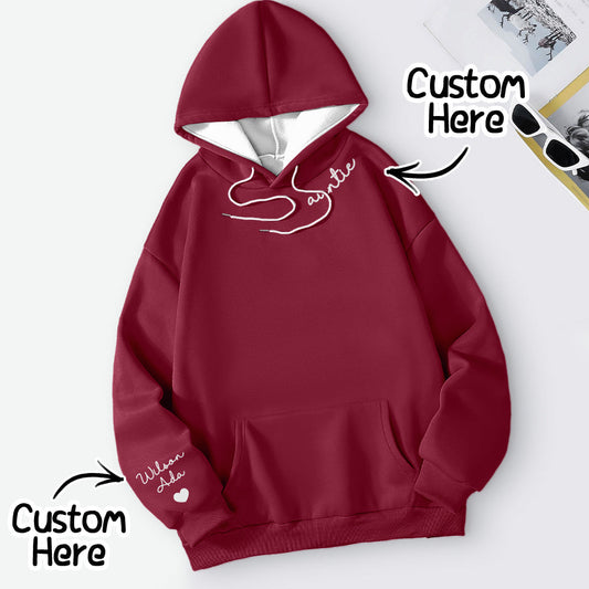 Personalised sweatshirt front view with custom text on chest – unisex polyester long‑sleeve hoodie, casual gift for her
