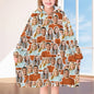 Model wearing Personalised Photo Blanket Hoodie with hood up – unisex oversized fit, plush flannel, ribbed cuffs and large pocket, perfect for family cosy nights