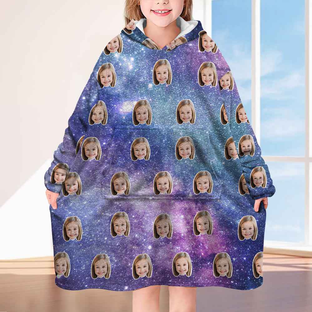 Personalised Blanket Hoodie Unisex Oversized Starry Sky Blanket Sweatshirt for Adult Kids