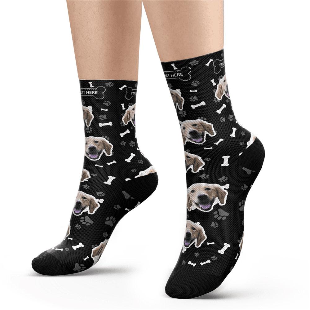 Personalised dog face photo socks folded in gift-ready packaging — perfect personalised photo gift for birthdays and Mother's Day