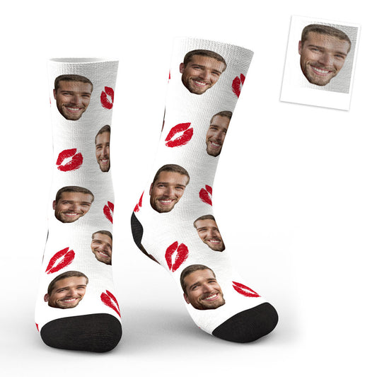 Personalised red lips face socks with custom photo print — novelty custom photo socks for kids and adults, perfect personalised gift for weddings, Valentine's Day and Mother's Day