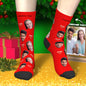 Fabric close-up of heat-transfer print on personalised socks, showing vivid, long-lasting colour and knit texture