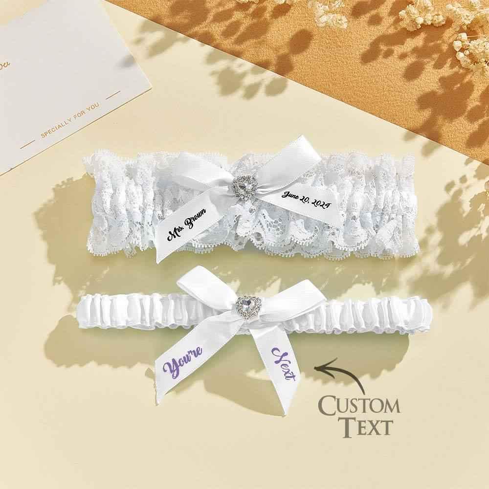 Personalized Bridal Garter Set With White Lace You're Next Bridal Garter Set Gift for Bride