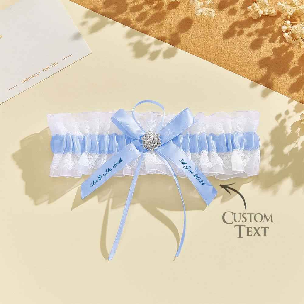 Personalized Wedding Garter with Name and Wedding Date Excellent Gift for the Bride Something Blue
