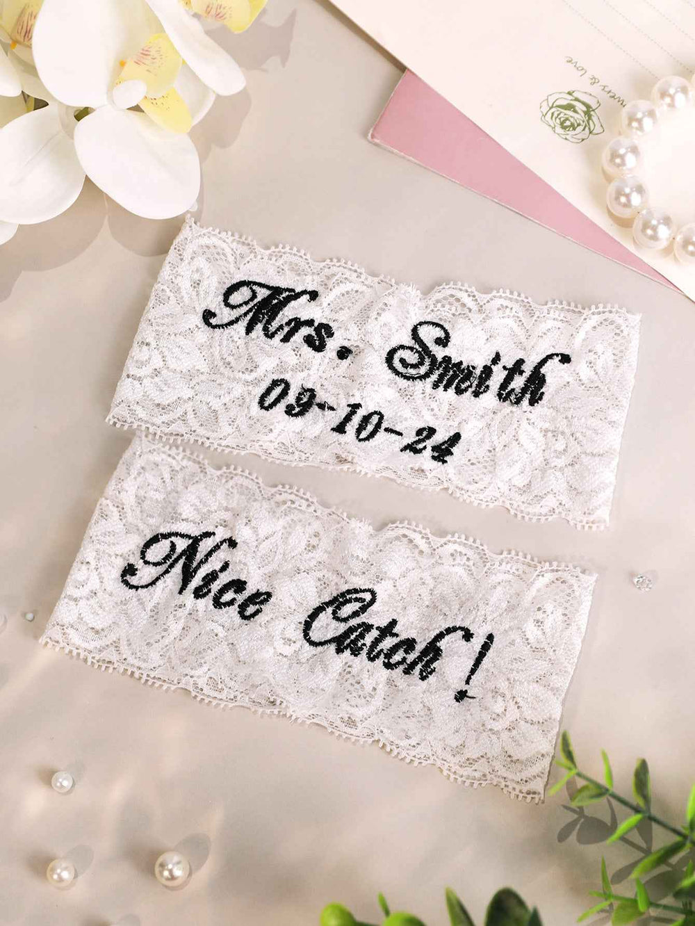 Personalized Wedding Garters Embroidered Bride Keepsake Gift for Bride