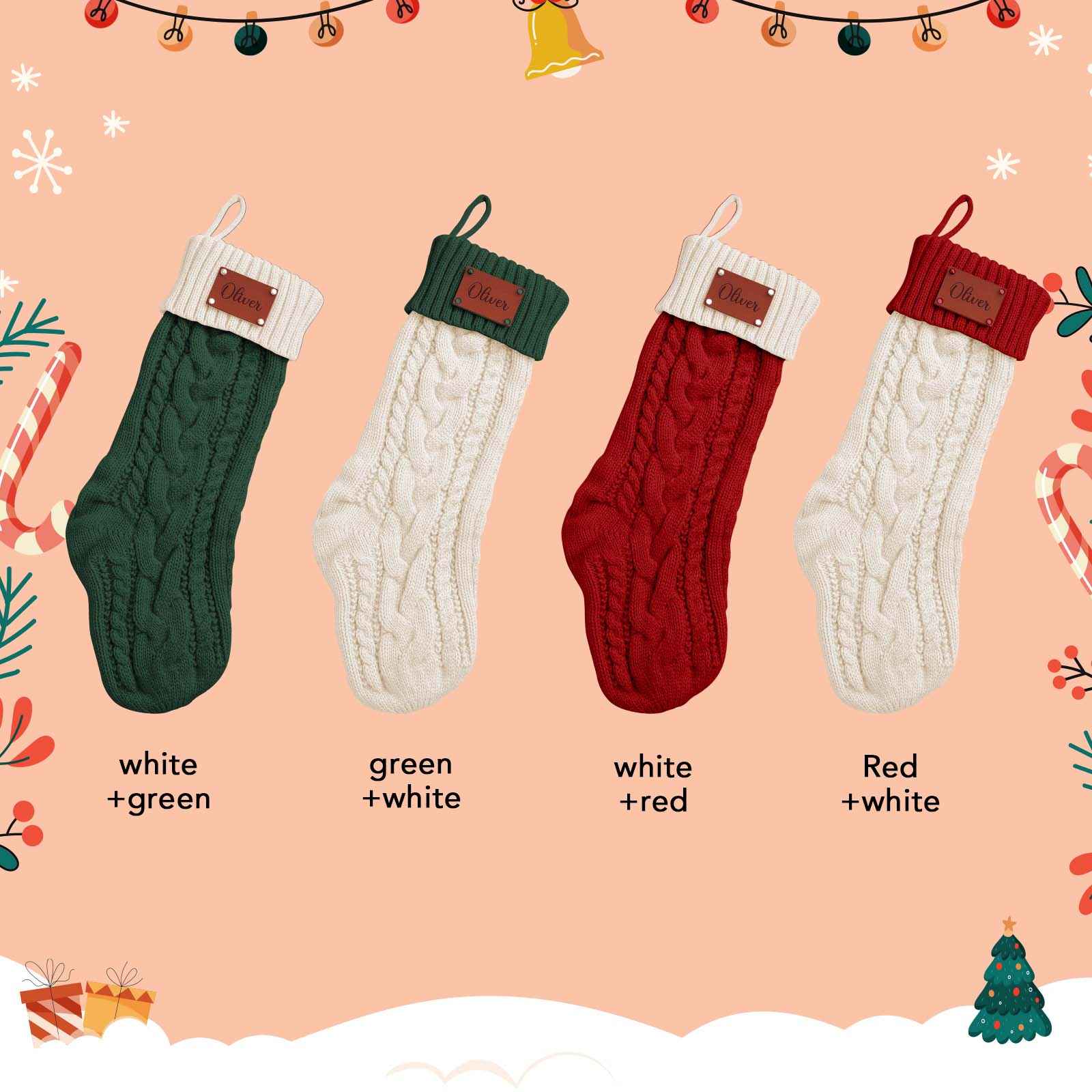Personalized Christmas Stocking with Custom PU Leather Tag – Holiday Gift for Family & Kids