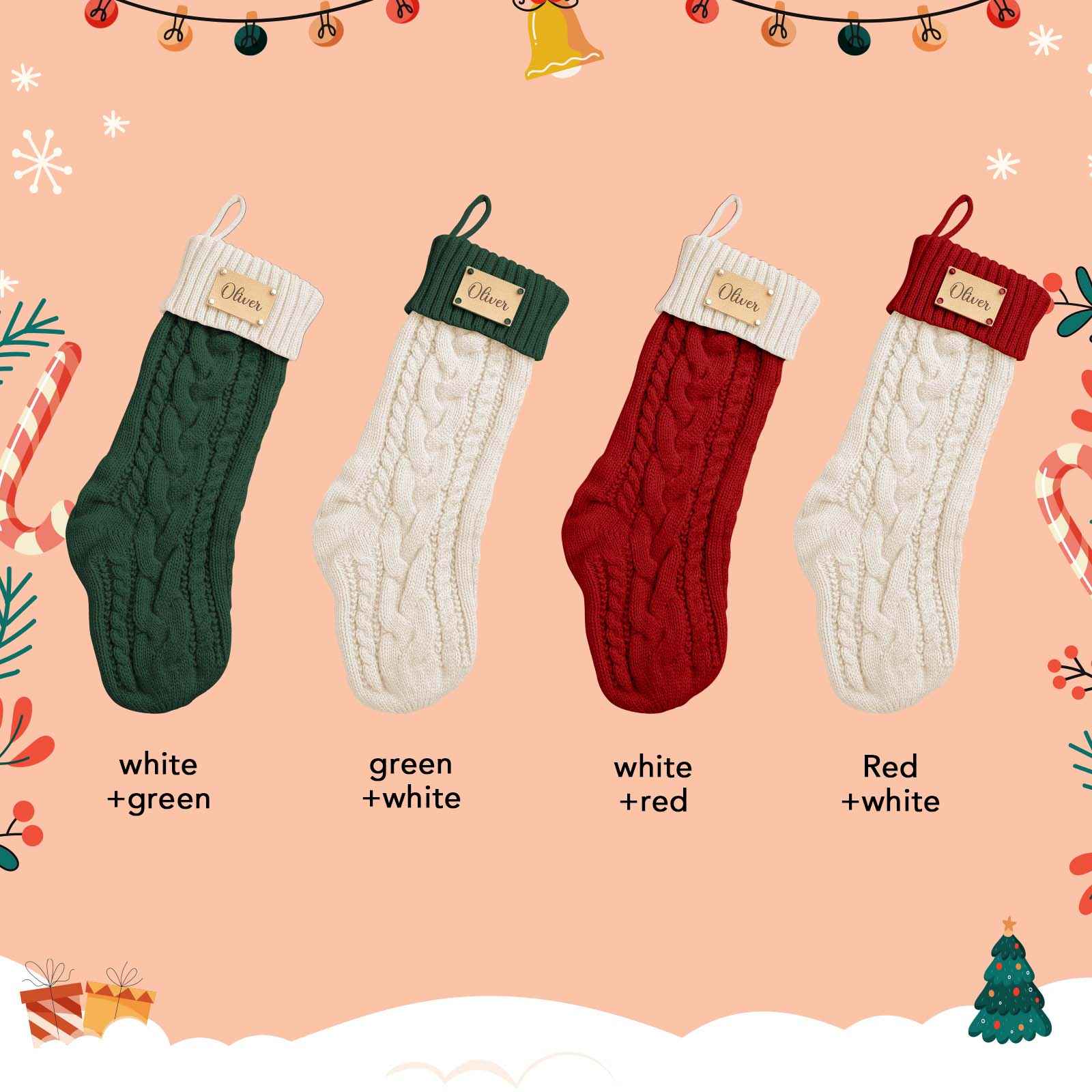 Personalized Christmas Stocking with Custom PU Leather Tag – Holiday Gift for Family & Kids