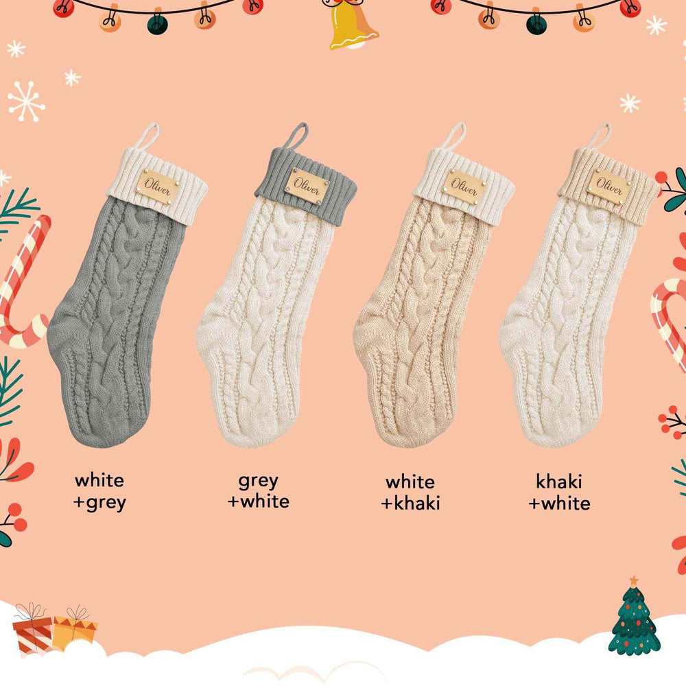 Personalized Christmas Stocking with Custom PU Leather Tag – Holiday Gift for Family & Kids