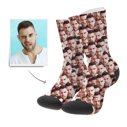 Custom Face Mash Socks – personalised photo socks showing a pair of white ankle socks printed with multiple faces, soft breathable fabric, ideal gift for birthdays, Mother's Day and Valentine’s (UK & Australia)