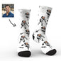 Pair of personalised astronaut socks with a clear custom face preview on the helmet, flat lay on white background — personalised astronaut socks and custom face socks for men, women and teens