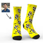 Men's size personalised astronaut socks displayed to show fit and proportions with a sharp face preview — perfect personalised gift for him, custom face socks