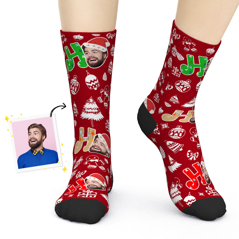 Personalised Face Christmas Socks (colour A) — custom photo socks for adults & kids, soft breathable polyester blend, ideal personalised gift