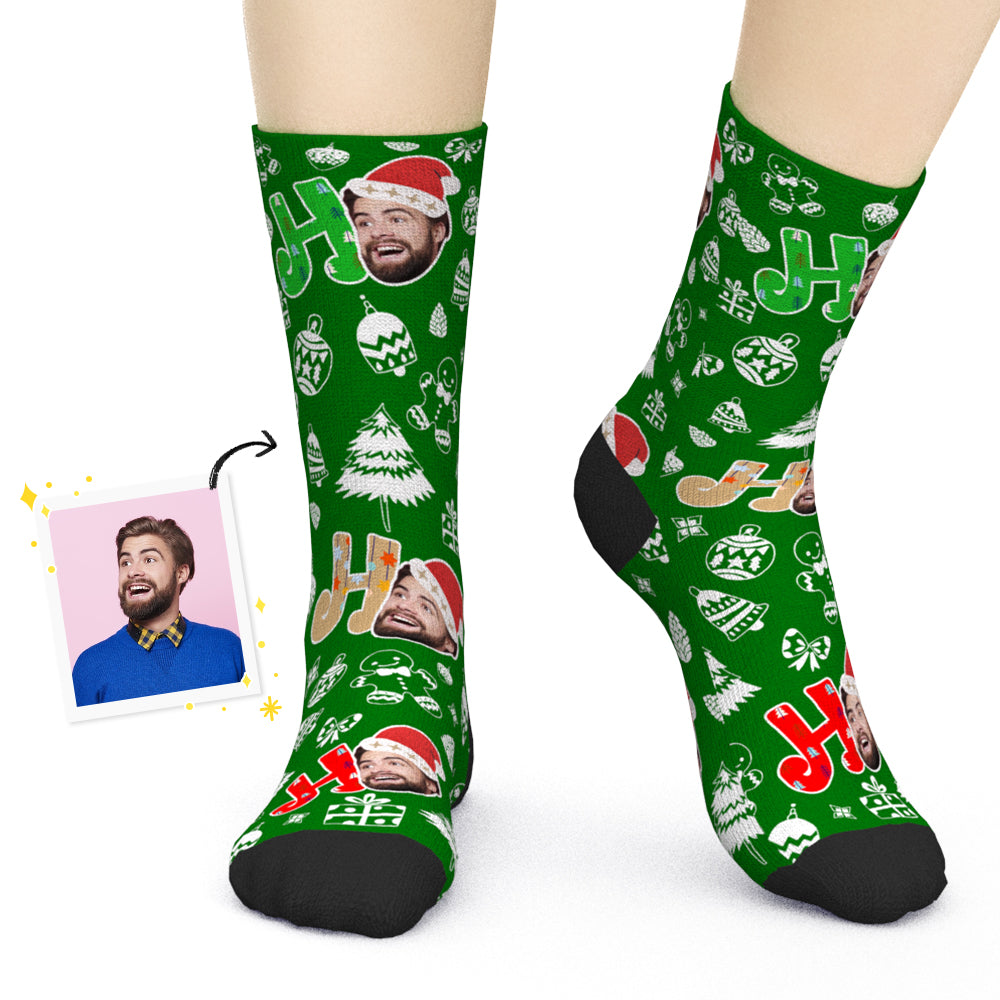 Personalised Face Christmas Socks (colour A) — custom photo socks for adults & kids, soft breathable polyester blend, ideal personalised gift