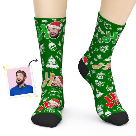 Personalised Face Christmas Socks (colour A) — custom photo socks for adults & kids, soft breathable polyester blend, ideal personalised gift