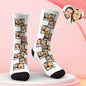 Flat-lay personalised multi-photo socks with heart-shaped photo panels — romantic custom photo socks gift for couples