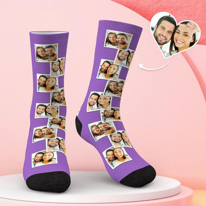 Personalised multi-photo socks with gift tag and ribbon — thoughtful personalised photo socks gift for mum or partner