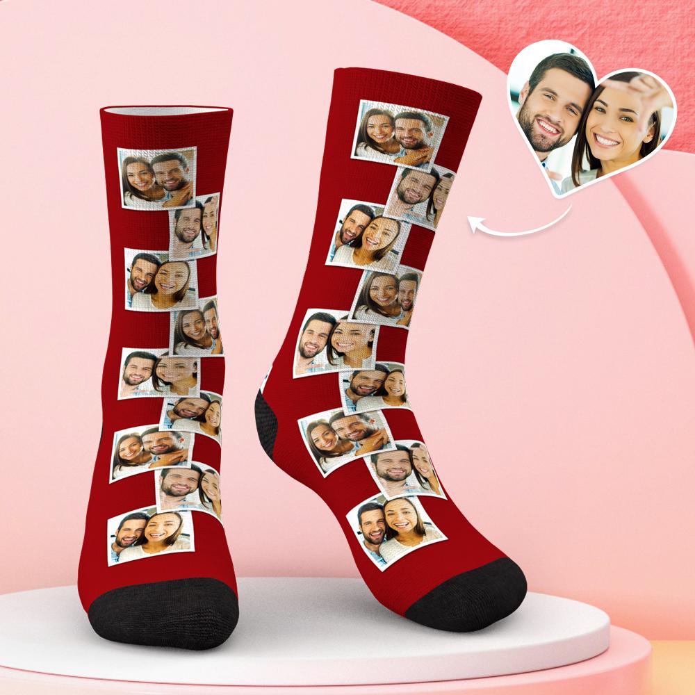 Macro of fabric texture and stitching on personalised multi-photo socks — soft, wear‑resistant custom photo socks