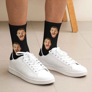 Custom Face Classic Design Black Background Stripes Big Eyes Socks Personalized Photo Socks Unisex Gift For Men Women