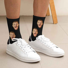 Custom Face Classic Design Black Background Stripes Big Eyes Socks Personalized Photo Socks Unisex Gift For Men Women