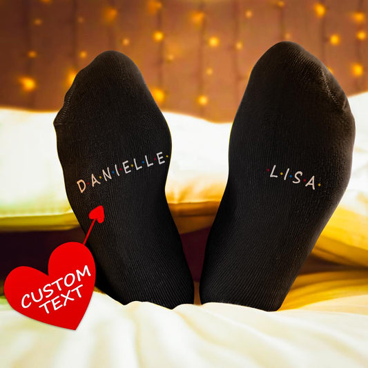 Personalised engraved Santa socks front view showing classic Santa motif and custom text on the sole – custom Christmas socks for him or couples